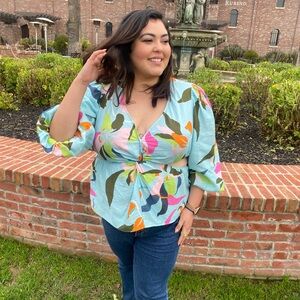 Women's Plus Size Puff Long Sleeve
V-Neck Twist-Front Top - A New
Daym Blue XXL